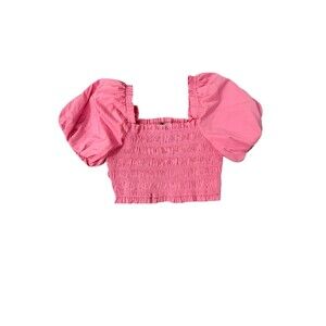 English factory waist bow tie smocked top pink sz‎ med